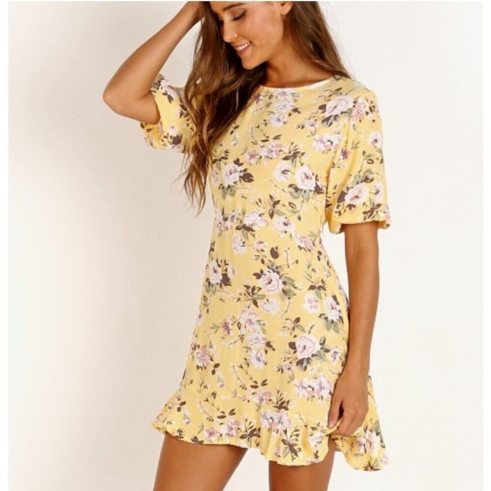 Faithful The Brand Yellow Jeanette Floral Mini Dress Size Small